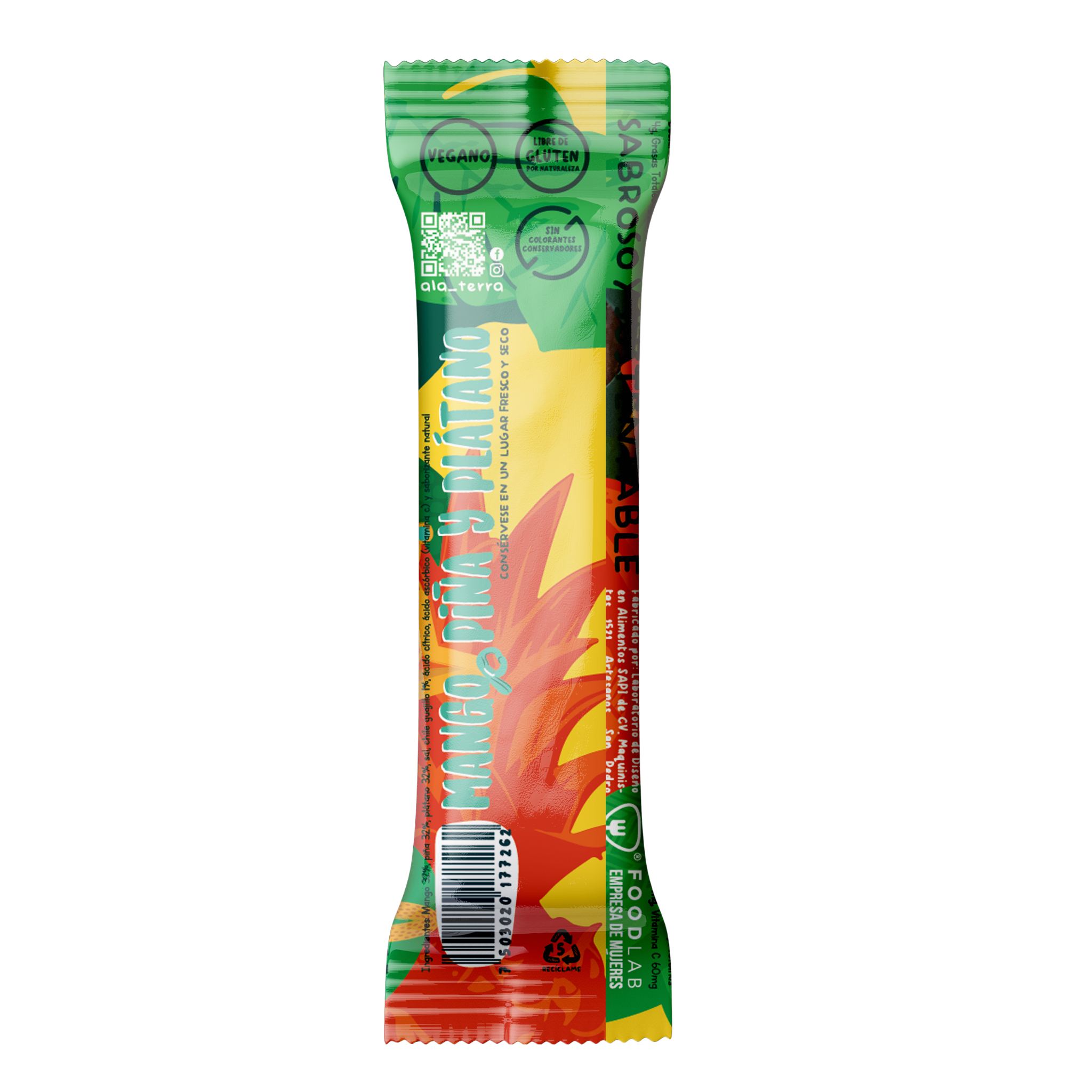 Ala Terra tiritas mango, piña y plátano con chilito